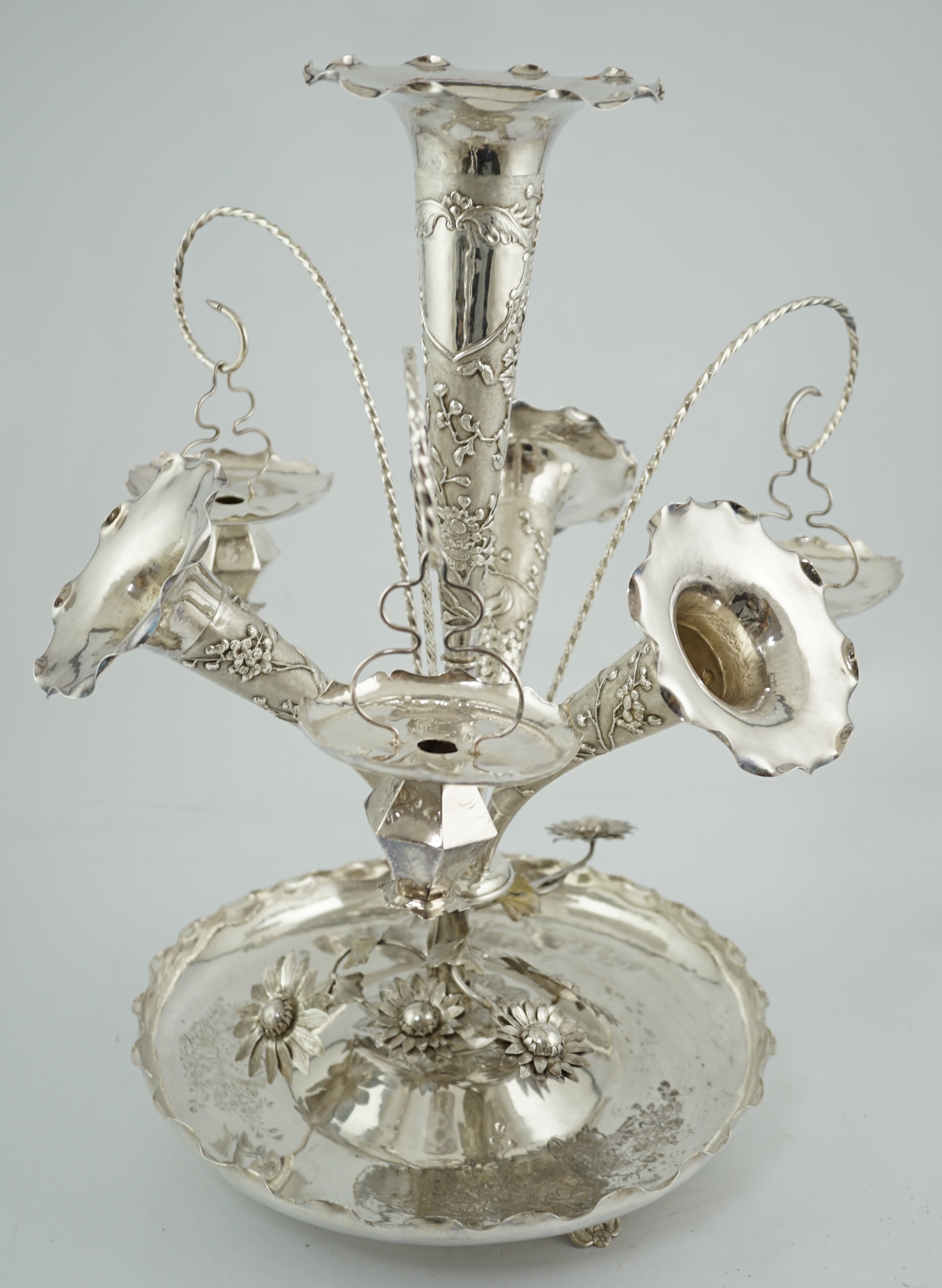 A large early 20th century Chinese silver epergne